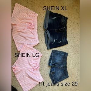 SHEIN Pink Striped and Denim Shorts Set